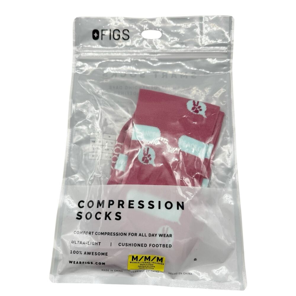 NWT FIGS Compression 100% Awesome Socks Pink Womens Size Medium Peace Out Cancer